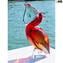 Roter Pelikan mit Fisch - Glasskulptur - Original Murano Glass OMG