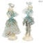 Couple Goldoni Venetian Figurines Light blue - gold 24kt decoration 