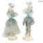 Pareja de figuras venecianas Goldoni Azul claro - decoración de oro de 24 quilates