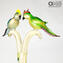 Parrots in Love - Green and Blue - Glass Sculpture