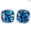 Brincos de botões prateados e azuis - vidro original de Murano OMG