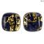 Brincos de botões azuis dourados - Vidro Murano Original OMG