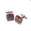 Boutons de manchette - Argent rouge - Verre de Murano original OMG