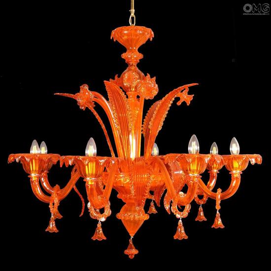 Venetian Chandelier Lion Orange Original Murano Glass Venetian Chandelier Lion Orange, Orange Murano Glass Chandelier