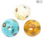 Set of 3 Christmas Ball - Millefiori Fantasy with Gold - Murano Glass Xmas 