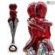 Escultura dos Amantes - Millefiori Vermelho e Prata - Vidro Murano Original