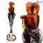 Sculpture Amoureux - Millefiori Ambre et Argent - Verre de Murano Original OMG