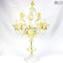 Tischlampe Flambeau - Gold und Kristall Blumen - Murano Glas - 5 Licht