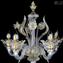 Tischlampe Flambeau - Gold und Kristall Blumen - Murano Glas - 5 Licht