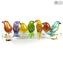 Ramo con 7 Uccellini - decoro in foglia oro - Vetro di Murano Originale OMG