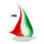 Bateau à voile Drapeau Italie - Sculpture originale en verre de Murano