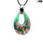 Parure Pendente ed orecchini - goccia Verde - Vetro di Murano Originale OMG