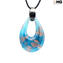 Collier pendentif et boucles d'oreilles Parure Drop - Bleu clair - Verre de Murano original