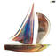 Segelboot - Skulptur aus Chalzedon - Original Murano Glass OMG