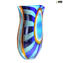 Vase Multicolore -bleu- peau de serpent - Battuto - Vase Soufflé - Verre de Murano Original