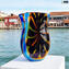 Vase Multicolore -bleu- peau de serpent - Battuto - Vase Soufflé - Verre de Murano Original