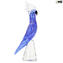 Blauer Papagei und Silber - Glasskulptur - Original Muranoglas OMG