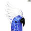 Pappagallo Blu e argento - Modellato a Mano - Vetro di Murano Originale OMG