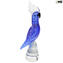 Papagaio Azul e Prata - Escultura em Vidro - Vidro Murano Original OMG
