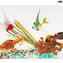 Escultura Octogonal de Aquário - com Peixes Tropicais - Vidro Murano Original OMG