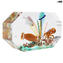 Achteckige Aquariumskulptur - mit tropischen Fischen - Original Muranoglas OMG