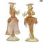 Casal Goldoni escultura ouro - rosa - Figurinhas venezianas Lady and Rider ouro 24kt