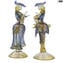 زوجان من الذهب النحت الذهبي - الأزرق - التماثيل الفينيسية سيدة وراكب الذهب عيار 24 قيراطًا