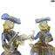 Paar Goldoni Skulptur Gold - Blau - Venezianische Figuren Dame und Reiter Gold 24kt