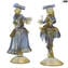 Paar Goldoni Skulptur Gold - Blau - Venezianische Figuren Dame und Reiter Gold 24kt