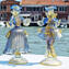 Paar Goldoni Skulptur Gold - Blau - Venezianische Figuren Dame und Reiter Gold 24kt