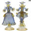 Paar Goldoni Skulptur Gold - Blau - Venezianische Figuren Dame und Reiter Gold 24kt