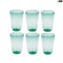 Set of 6 Drinking glasses shot - Octagonal - Green - Original Murano Glass