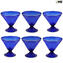 Set of 6 margarita Drinking glasses Octagonal - Blue - Original Murano Glass