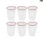 Set of 6 Drinking glasses shot - red rim - Octagonal  - Original Murano Glass