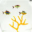 Sculpture Aquarium - Poissons tropicaux et corail jaune - Original Murano Glass OMG