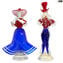 Couple de figurines vénitiennes Goldoni - bleu et rouge - décoration or 24 carats - Verre de Murano original OMG