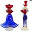 Pareja de figuras venecianas Goldoni - azul y rojo - decoración en oro de 24kt - Cristal de Murano original OMG