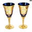 Set of 2 Trefuochi Glasses Blue - flute - Original Murano Glass OMG