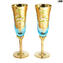 Juego de 2 Copas Trefuochi Flauta Azul Claro - Cristal de Murano Original OMG