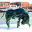 Green Bull Skulptur - mit Aventurin - Original Murano Glas OMG