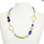Halskette Lipsia - blaue Perlen und Gold - Original Muranoglas OMG