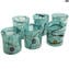 Kandinsky - Juego de vasos de aguamarina con Murrine - Vasos con plata pura - Cristal de Murano original OMG