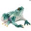 멋진 개구리 조각 - 짙은 녹색 - 오리지널 무라노 유리 OMG