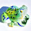 美妙的青蛙雕塑 - 綠色和黃色 - 原始穆拉諾玻璃 OMG