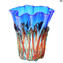 فانتسي لافا - مزهرية مناديل زرقاء - زجاج مورانو الأصلي omg