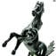 Cheval rampant sur socle - Sculpture fine - Verre de Murano original OMG
