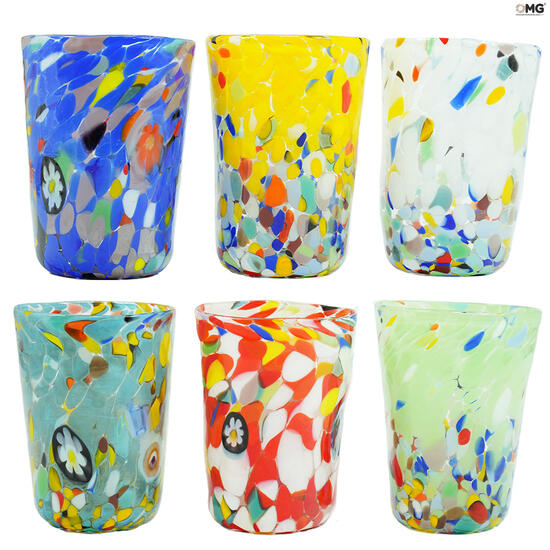 Bicchieri da Tavolo Set di Murano: Set di 6 Bicchieri - Millefiori - vetro  di Murano Originale
