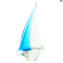 彫刻された帆船 - ライトブルー - オリジナル ムラーノ ガラス OMG