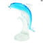 Golfinho azul claro em uma onda - Vidro Murano Original - OMG