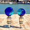 Rolha de garrafa plana - Azul e azul claro - Vidro Murano Original OMG
